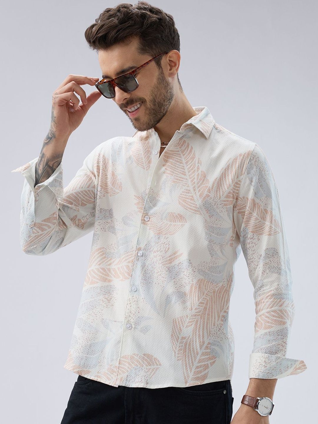 VASTRADO Men Classic Slim Fit Floral Printed Casual Shirt-picture-21