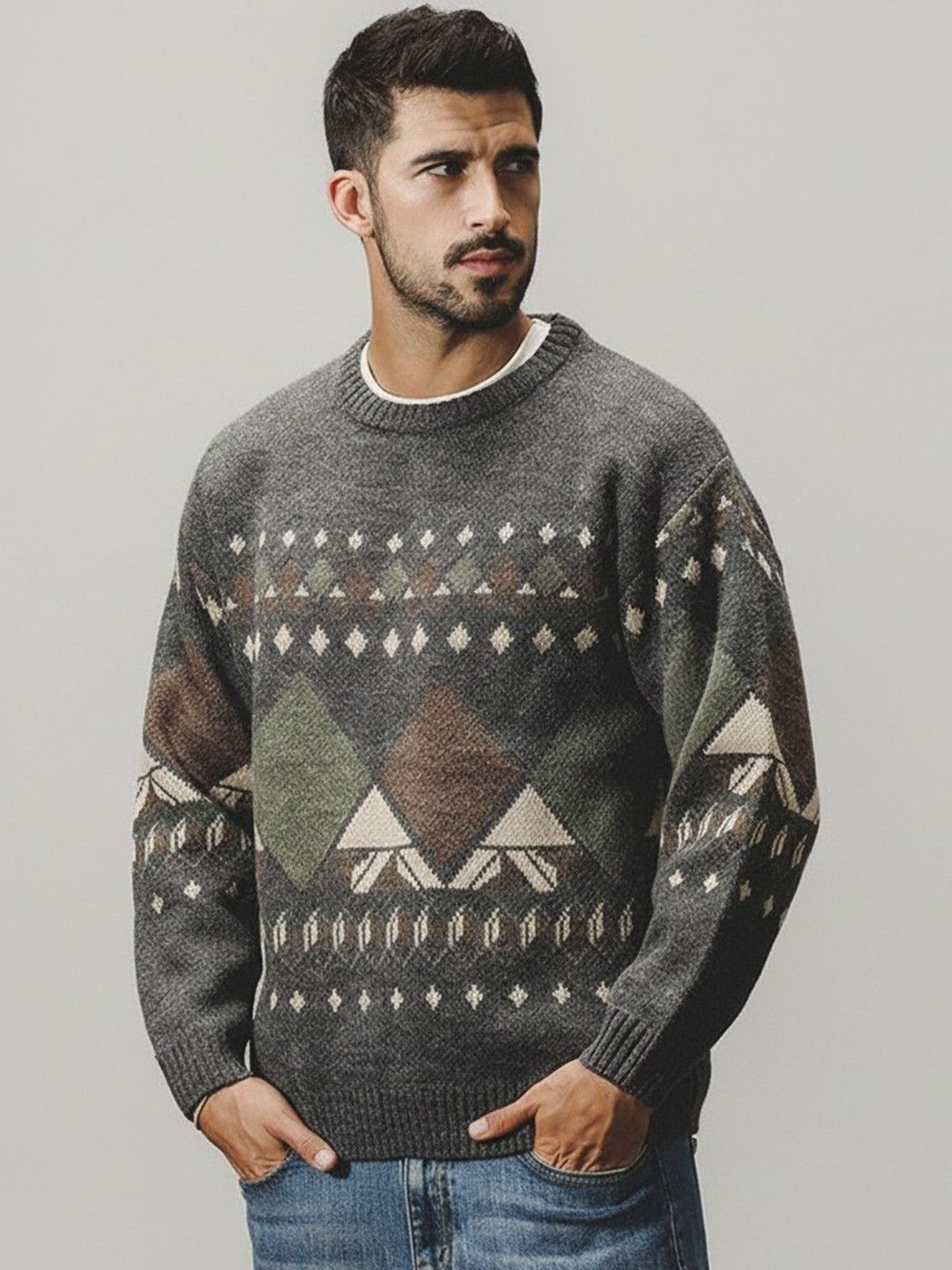 HERE&NOW Men Fair Isle Printed Pullover-picture-20