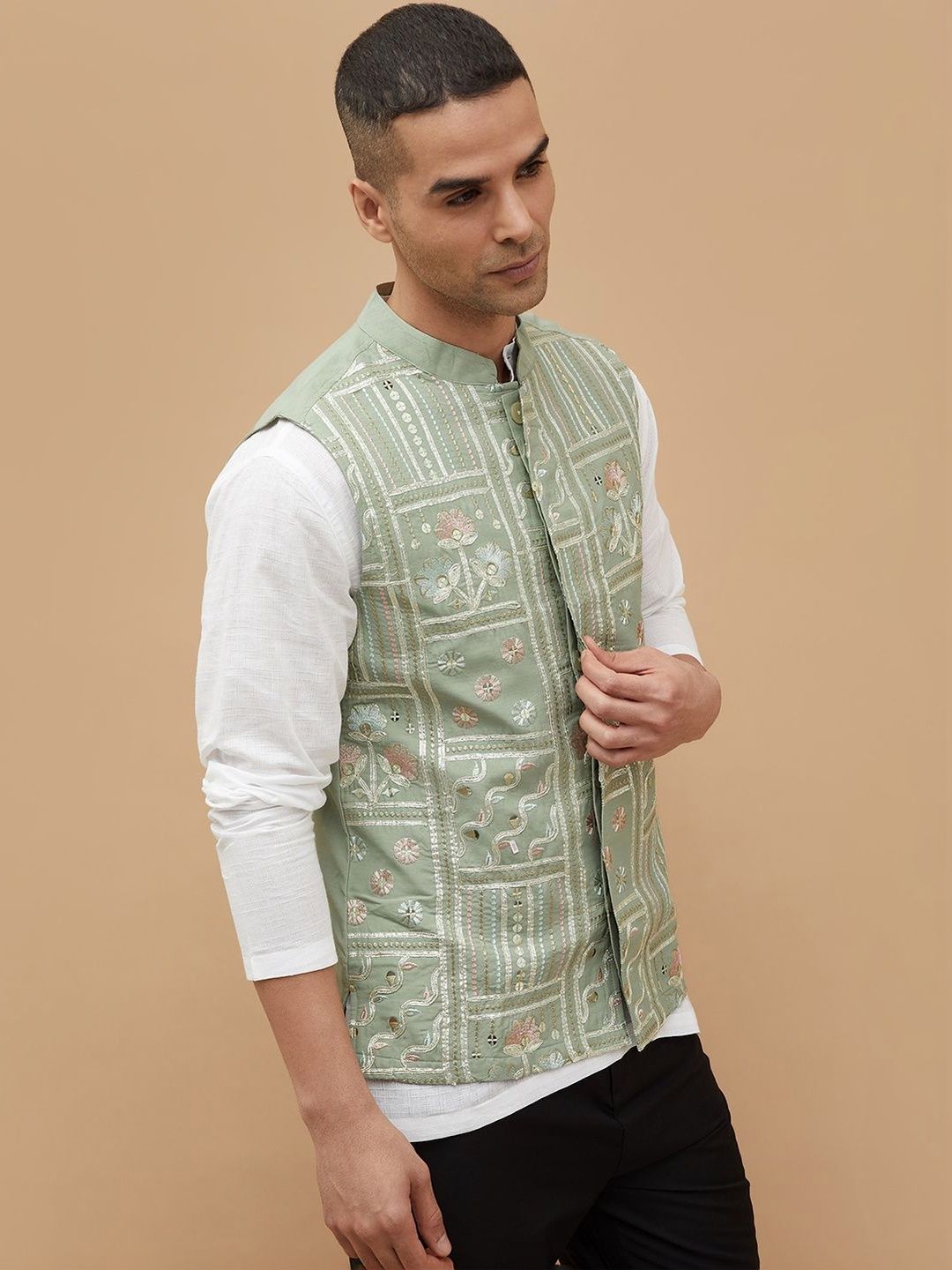 Melange by Lifestyle Men Floral Open Front Jacket with Embroidered-picture-34