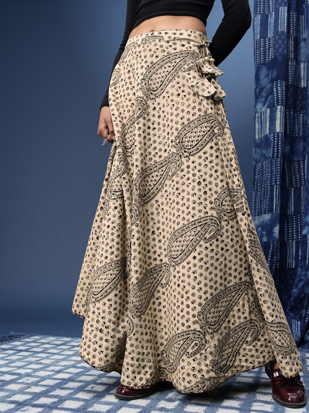 Taavi Women Paisley Printed Pure Cotton Kalamkari A-Line Skirt-picture-50