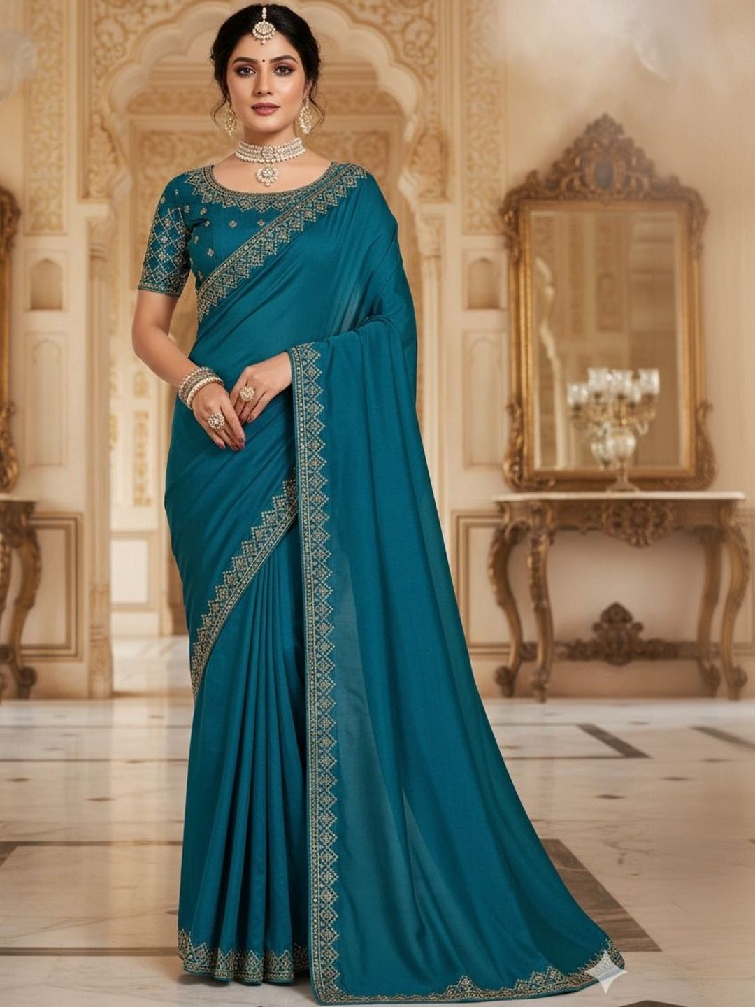 Moda Rapido Embellished Embroidered Art Silk Heavy Work Saree-picture-24