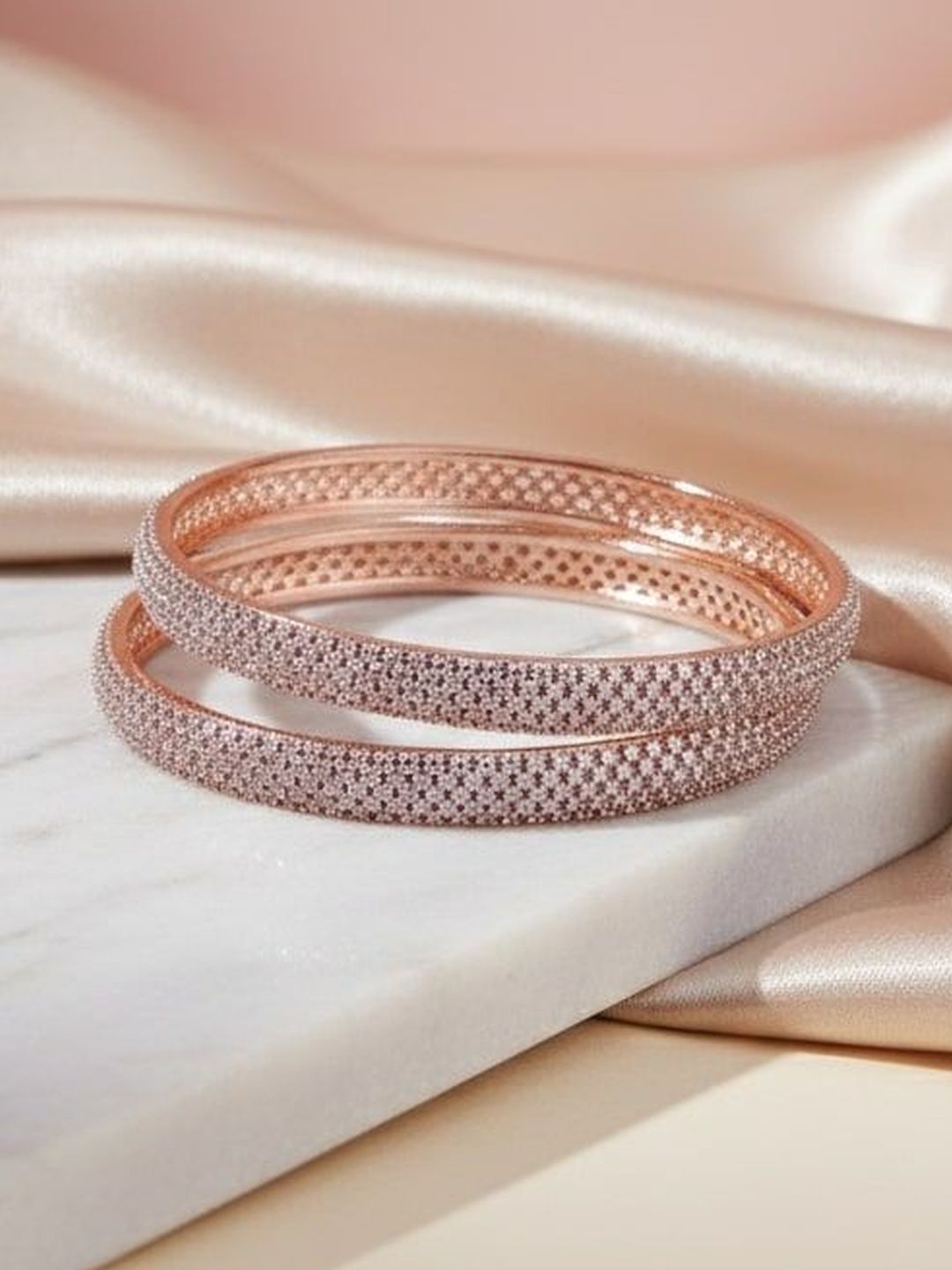 Opal Touch Set of 2 Rose Gold-Plated American Diamond Studded Bangles-picture-37