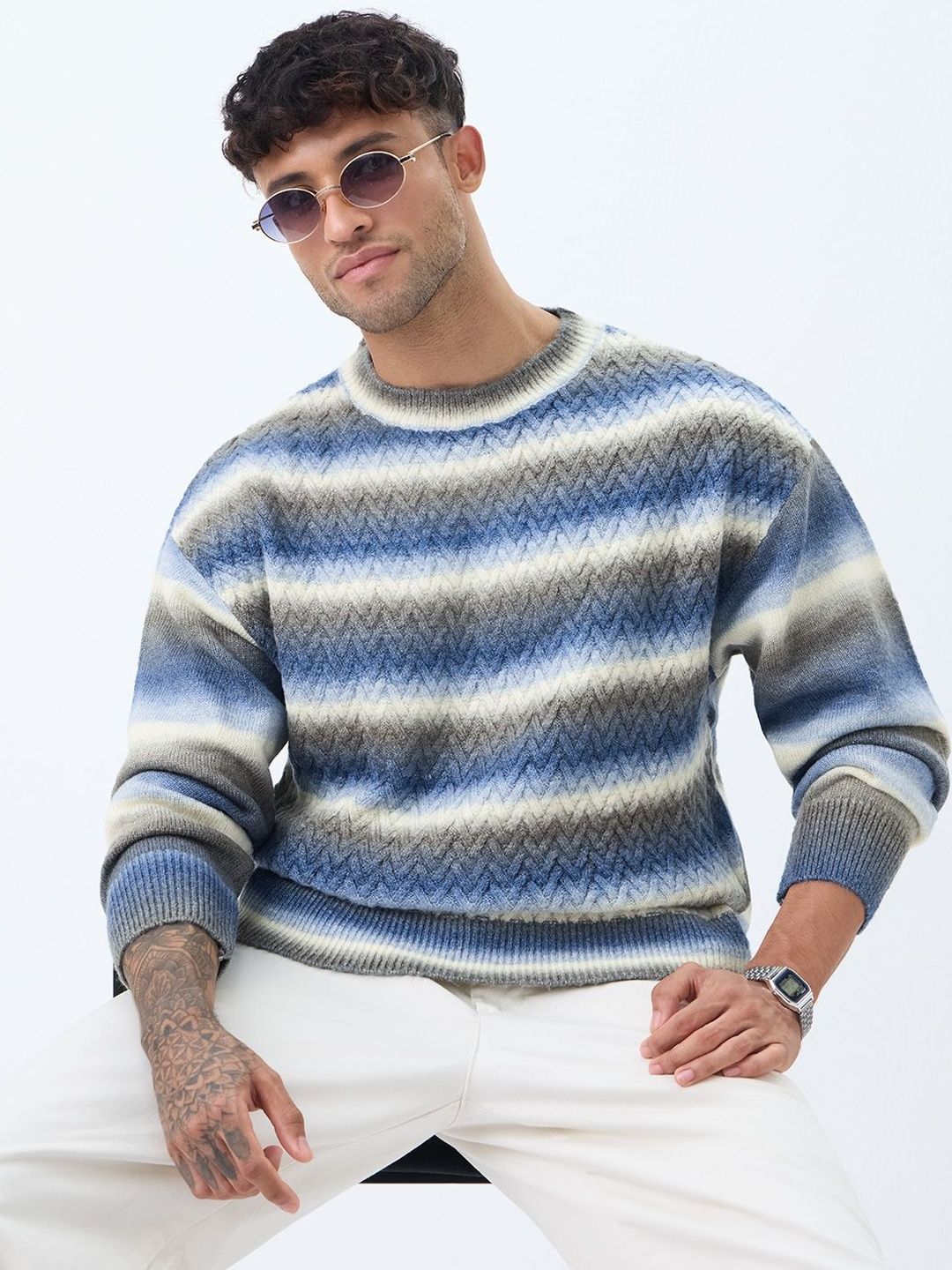 The Souled Store Men Chevron Striped Pullover-picture-22