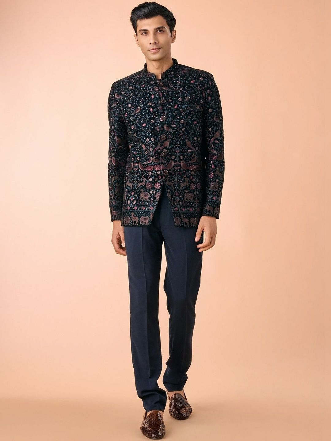 Manyavar Men Single-Breasted Mandarin Collar Two-Piece Jodhpuri Suit-image-21