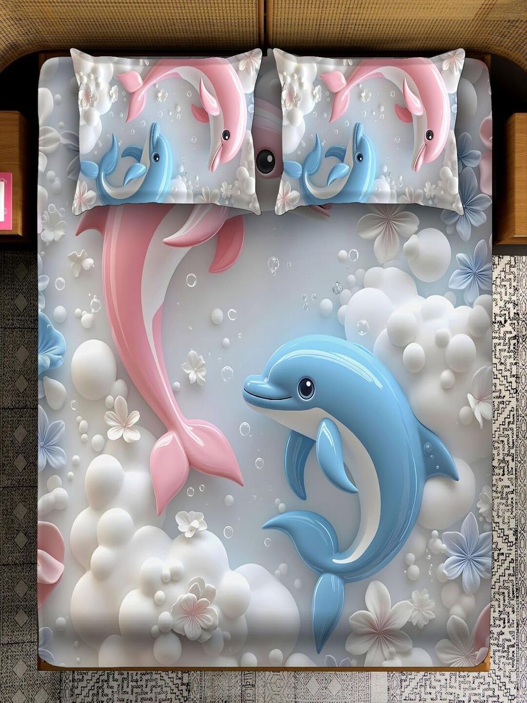 MAA HOME CONCEPT Multicoloured Cartoon Characters 400 TC King Bedsheet with 2 Pillow Covers-picture-39