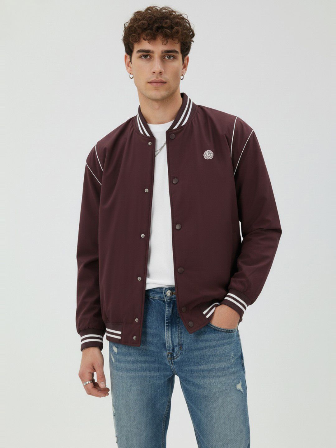 glitchez Contrast Trims Varsity Jacket-image-2