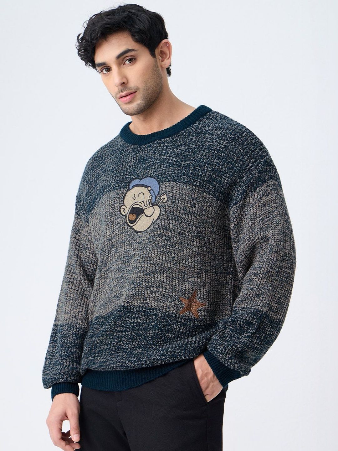 The Souled Store Men Humour and Comic Colourblocked Pullover with Applique Detail-picture-24