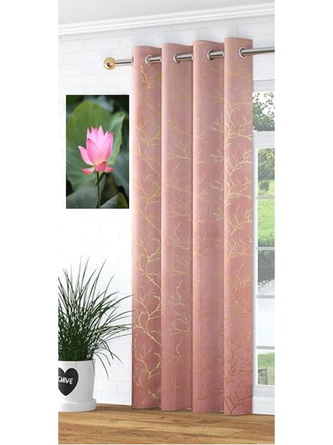 GEET CREATIONS Pink & Gold-Toned Floral Window Curtain-picture-32