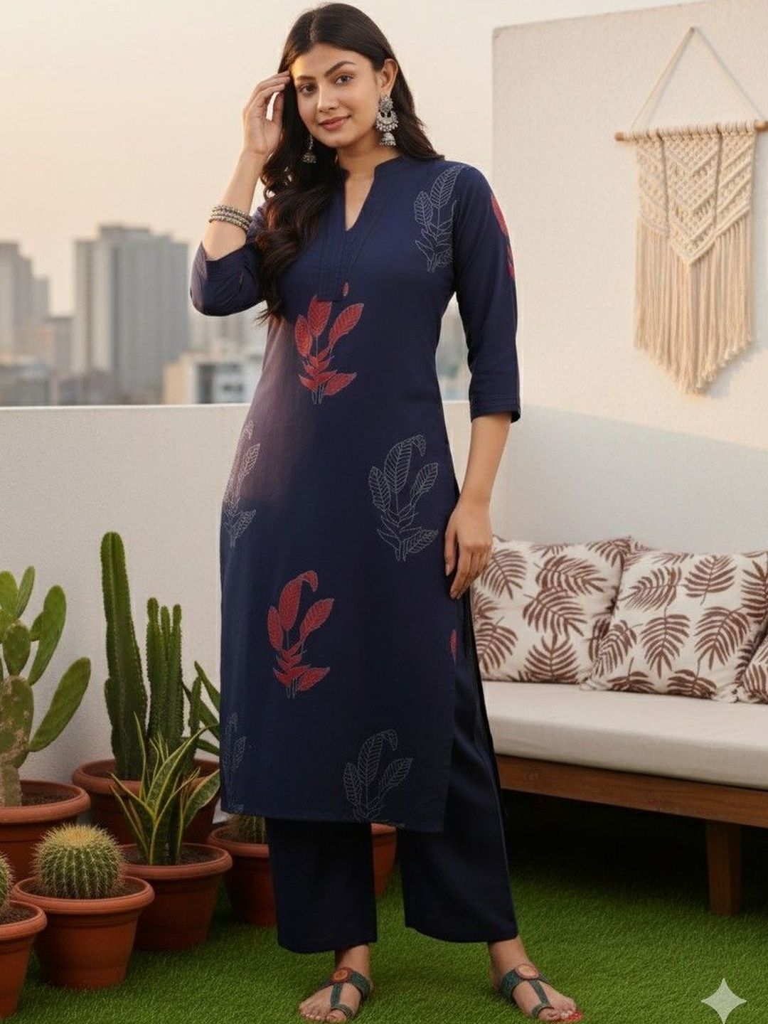 SZN Women Floral Printed Regular Pure Cotton Kurta with Palazzos-image-39
