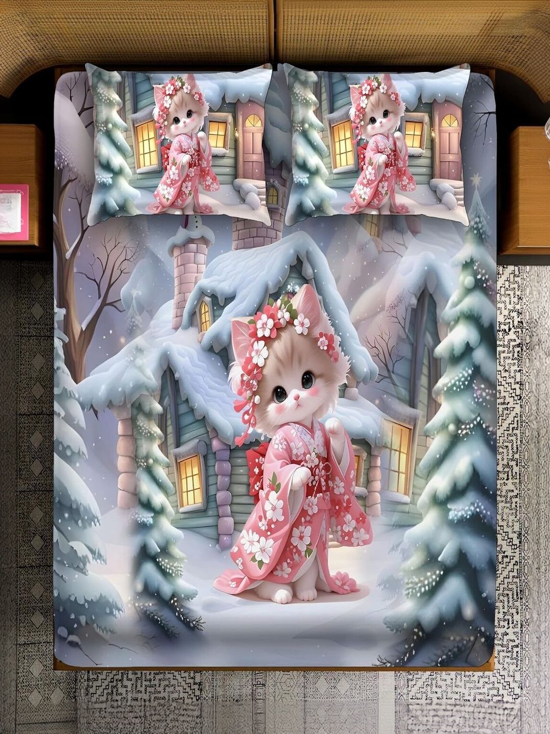 MAA HOME CONCEPT Multicoloured Cartoon Characters 400 TC King Bedsheet with 2 Pillow Covers-picture-22