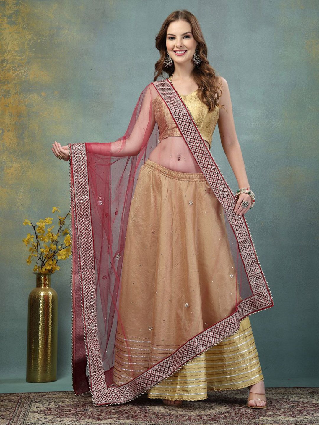 Moda Rapido Ethnic Motifs Embroidered Beads and Stones Net Dupatta with Embellished Border-picture-34