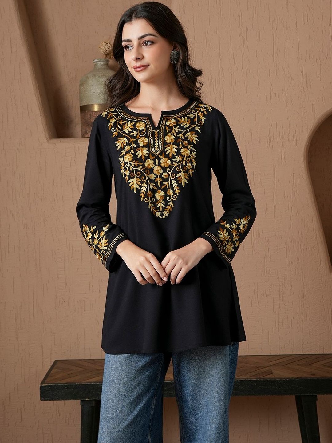 QAZMI Women Embroidered Thread Work Thread Work A-Line Kurti-picture-41