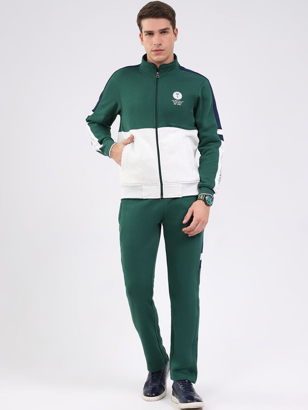 Monte Carlo Men Colourblocked Mock Collar Tracksuit