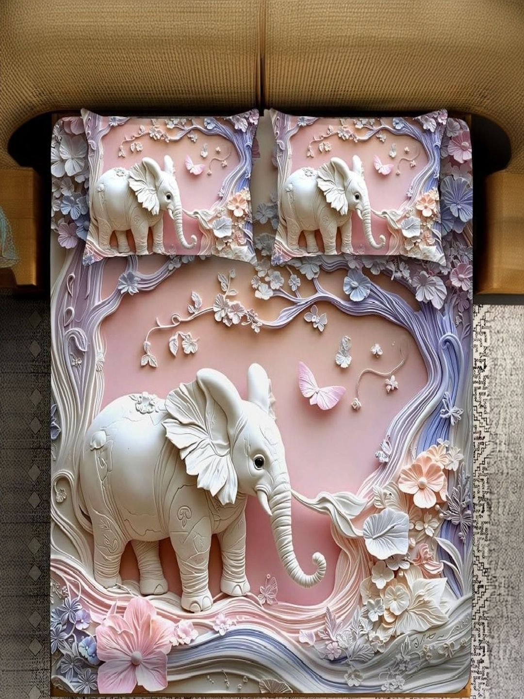 MAA HOME CONCEPT Pink Graphic 400 TC Queen Bedsheet with 2 Pillow Covers-picture-16