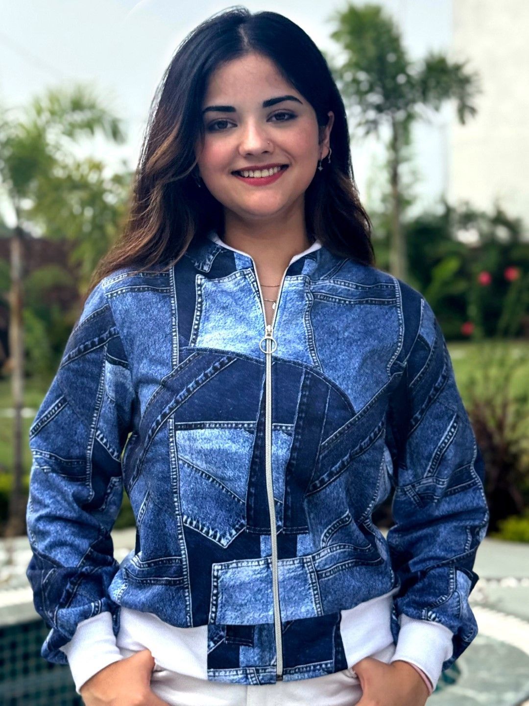TANDUL Women Fleece Lightweight Denim Jacket with Patchwork-picture-32
