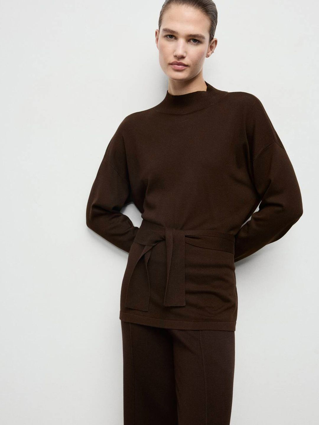 MANGO High Neck Longline Pullover with Tie-Up Detail-picture-17