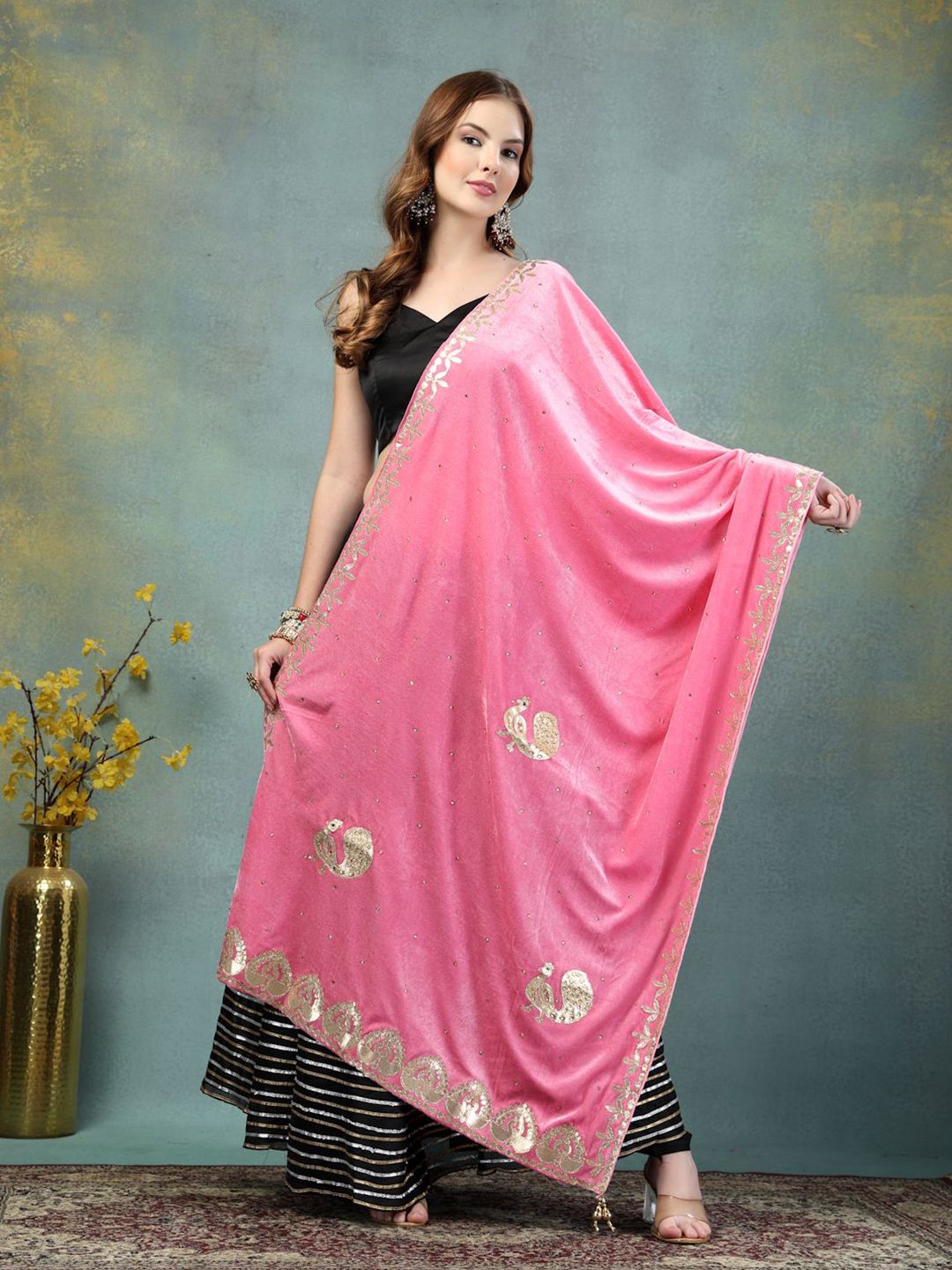 Moda Rapido Ethnic Motifs Embroidered Embellished Velvet Dupatta with Gotta Patti-picture-30