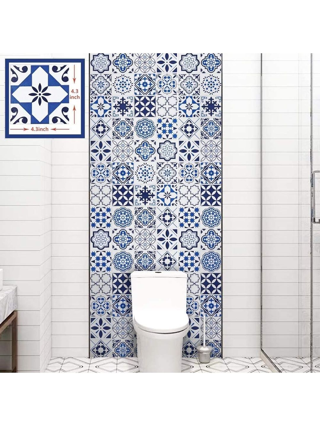 Aura White & Blue Printed Self Adhesive Wall Sticker-picture-32