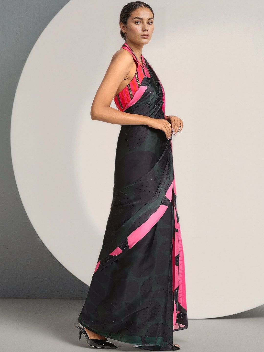 Satya Paul Sequinned Satin Designer Saree-image-19