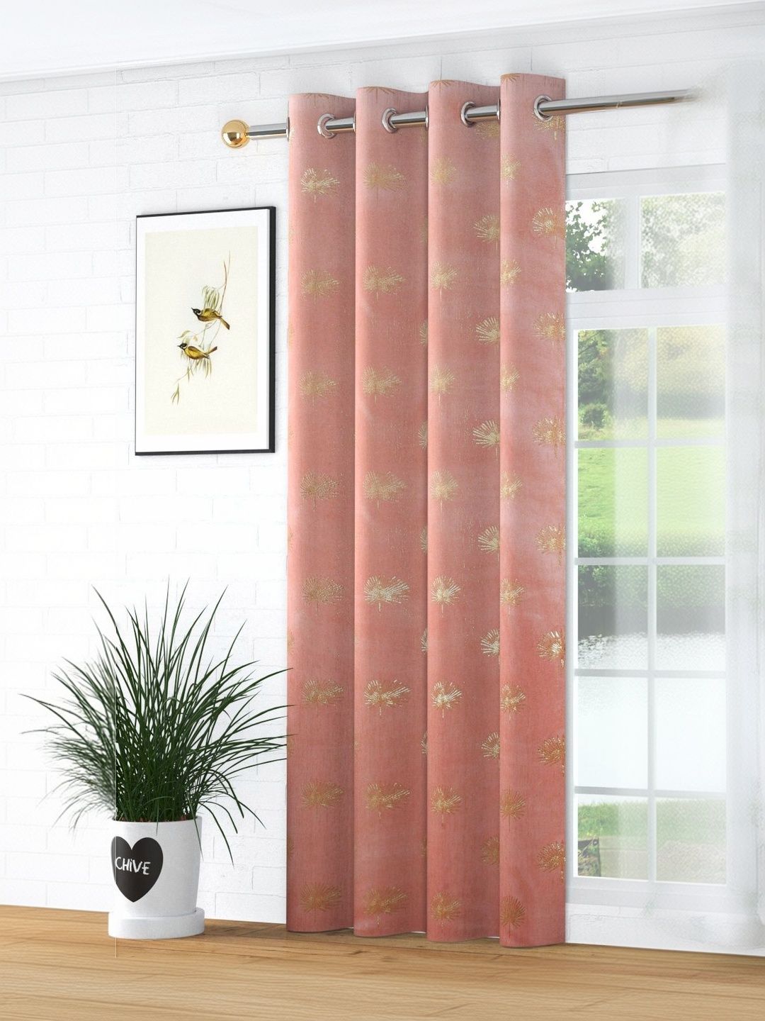 GEET CREATIONS Pink & Gold-Toned Floral Window Curtain-picture-35