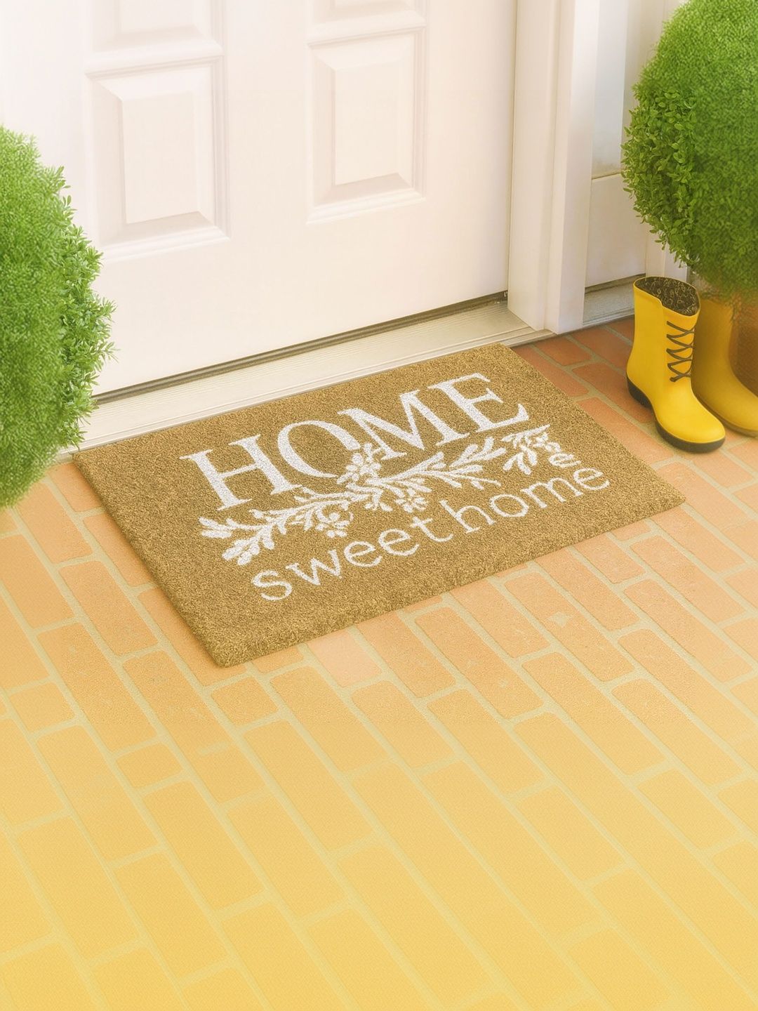 LUXEHOME INTERNATIONAL White & Brown Printed Anti-Skid Doormat-image-44
