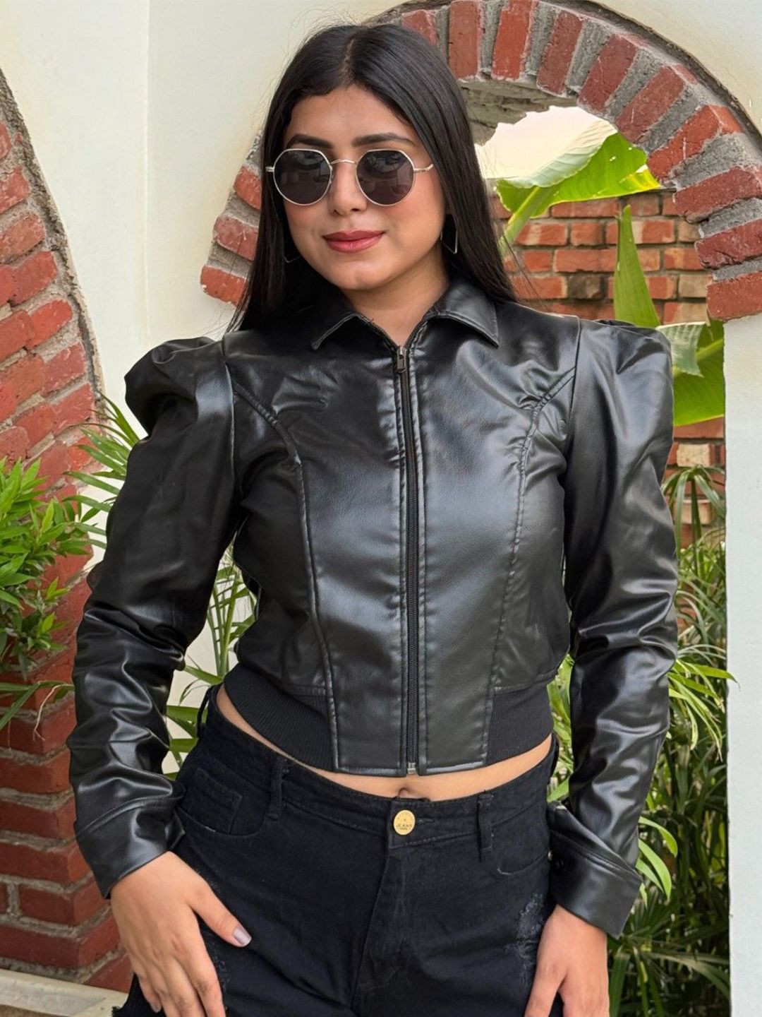 TANDUL Women Leather Lightweight Crop Quilted Jacket-picture-52