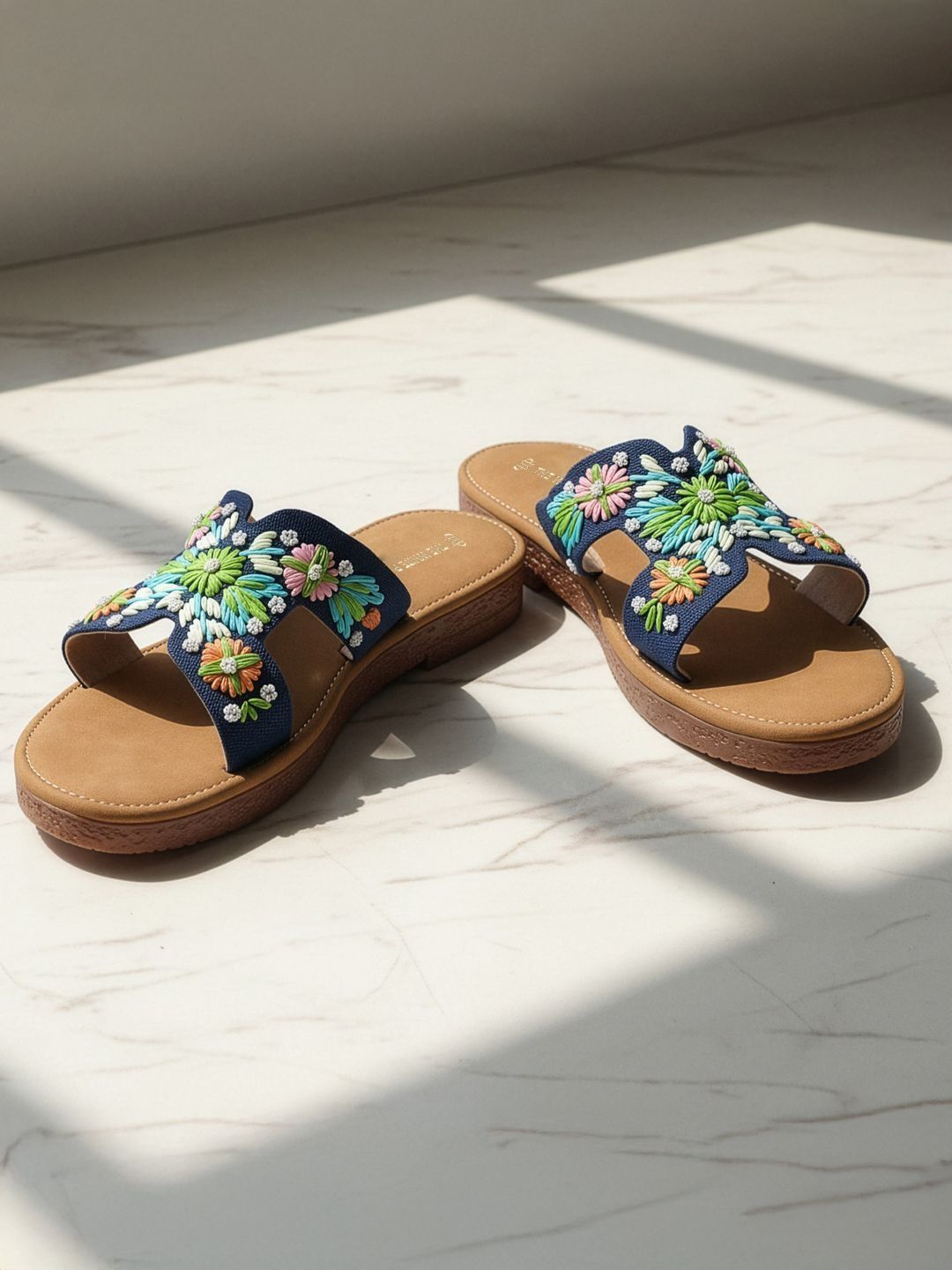 THE WHITE POLE Women Fashionable Trending Embroidery Open Toe Flats-picture-34