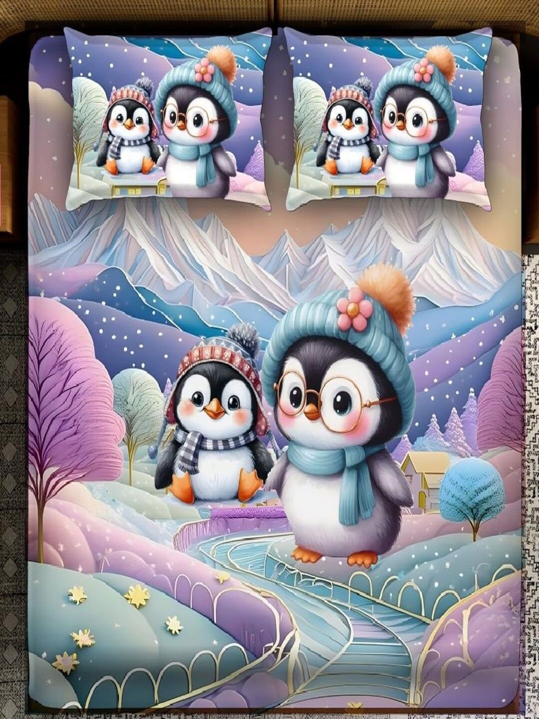 MAA HOME CONCEPT Multicoloured Cartoon Characters 400 TC Queen Bedsheet with 2 Pillow Covers-picture-26