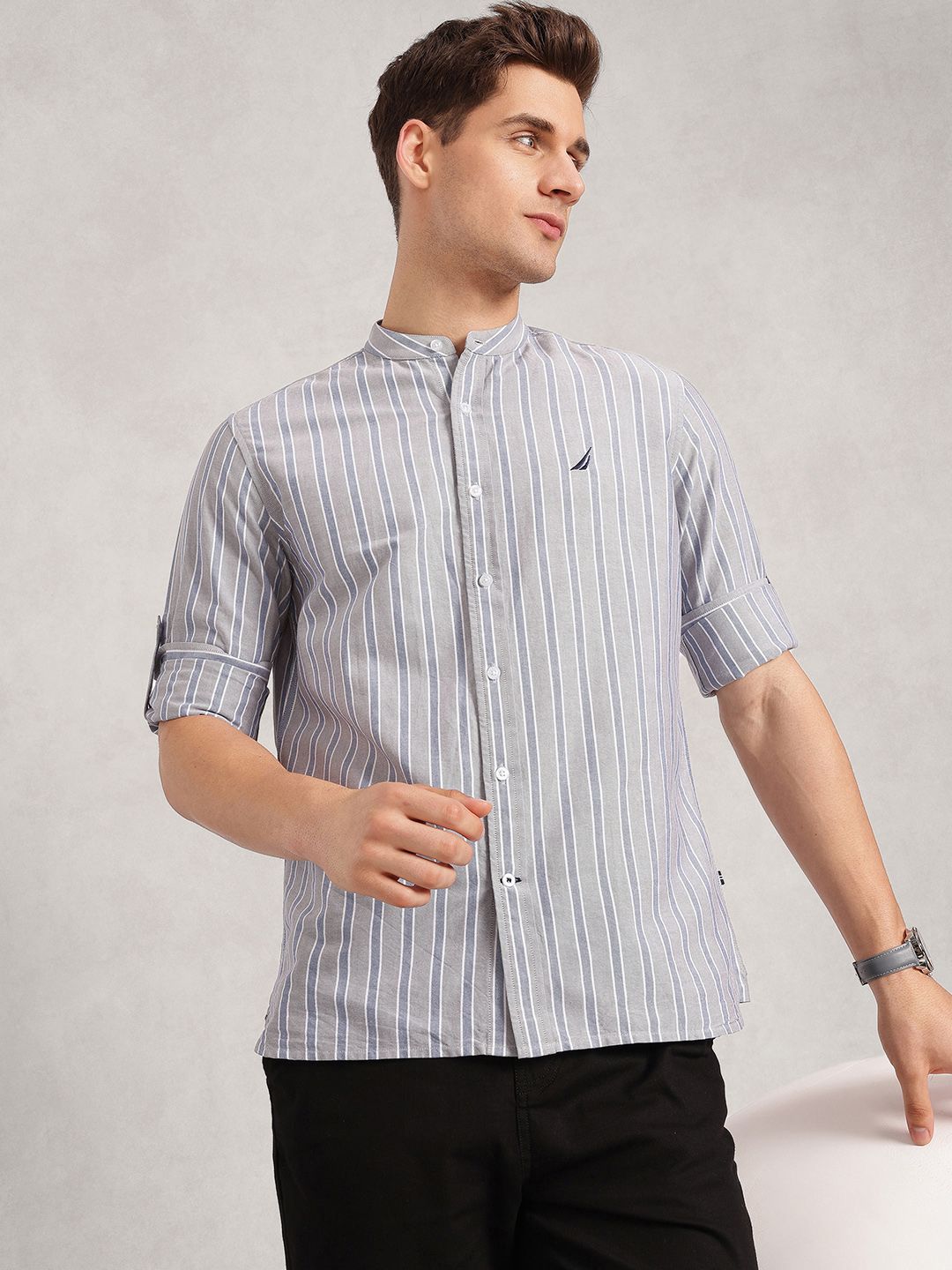 Nautica Slim Fit Striped Pure Cotton Casual Shirt-picture-49