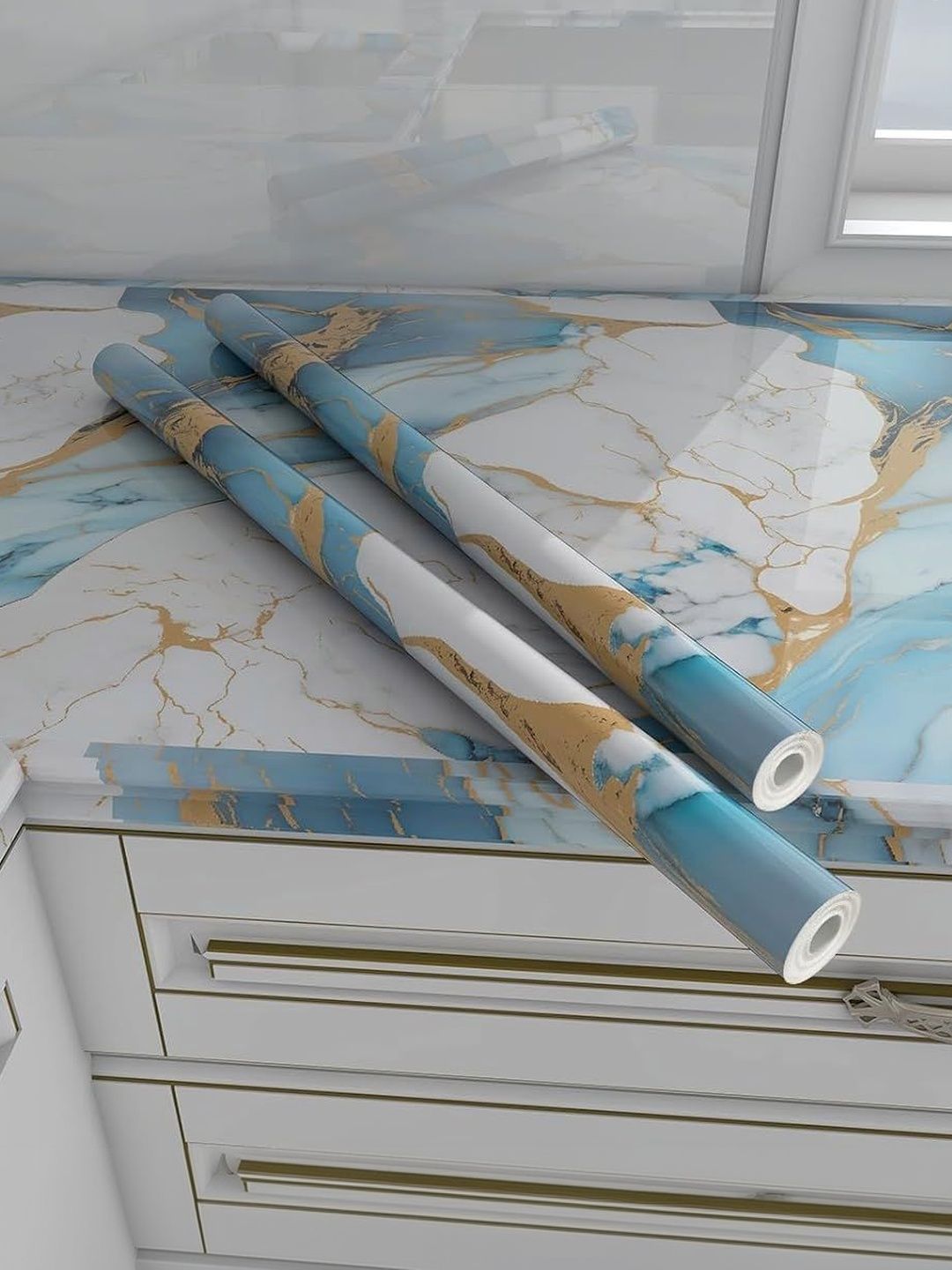 Aura White & Blue Marbel Printed Self Adhesive Wallpaper and Sticker 200CM x 60CM-picture-54