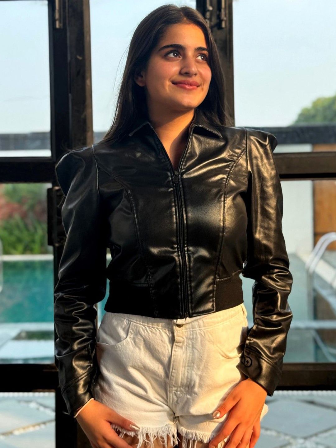 TANDUL Women Leather Lightweight Crop Biker Jacket-picture-50