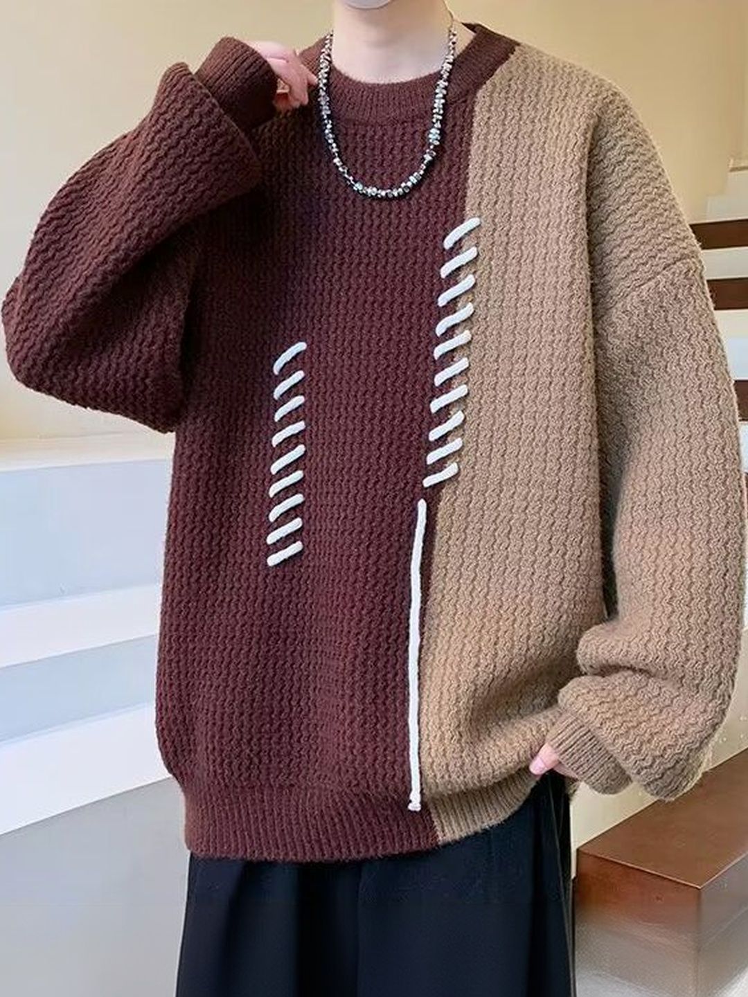 StyleCast x Revolte Men Cable Knit Colourblocked Pullover-picture-26