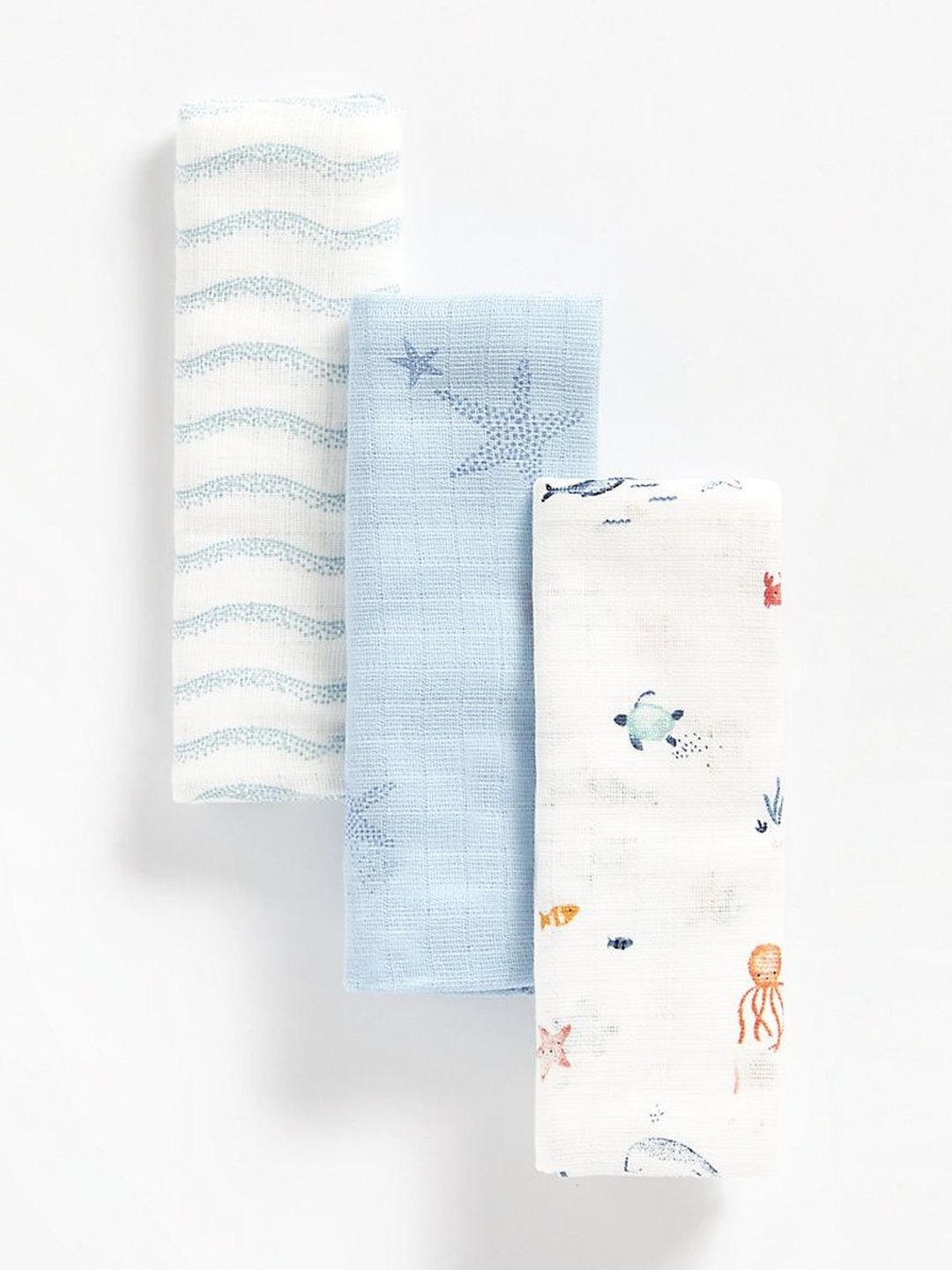 mothercare White & Blue Set of 3 Striped Blanket-picture-21