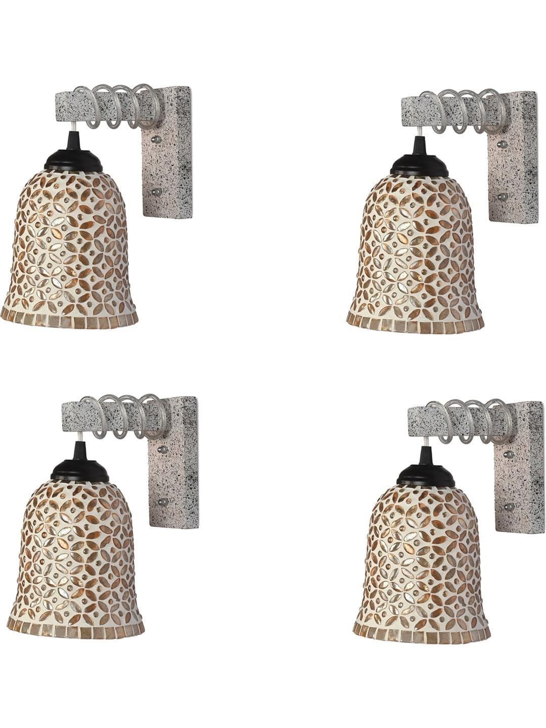 1ST TIME Gold-Toned & Cream-Coloured Textured Wood Traditional Wall Lamp-picture-34