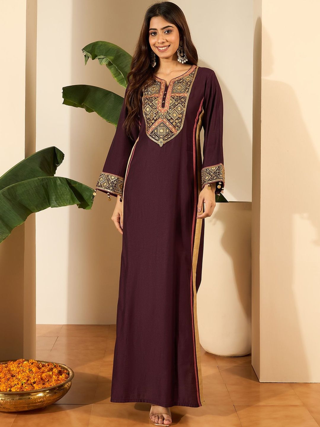 Inddus Women Floral Thread and Sequinned Embroidered Ethnic Dress-picture-18