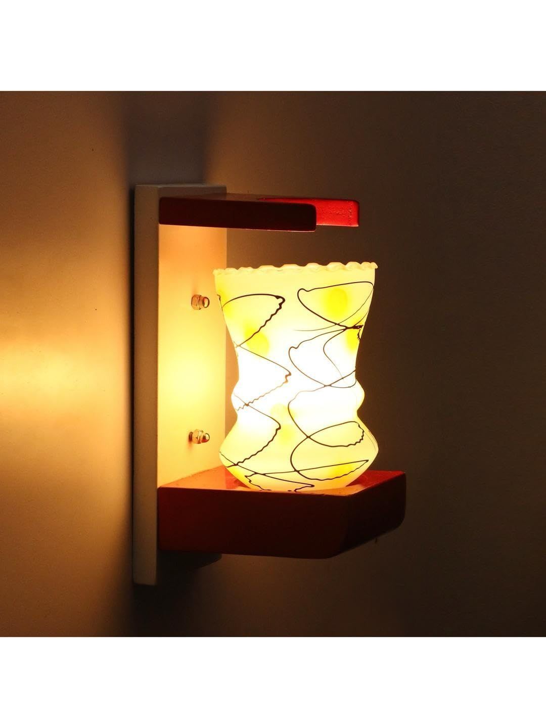 1ST TIME Red & White Colourblocked Wood Contemporary Rectangle Shaped Wall Lamp-image-45