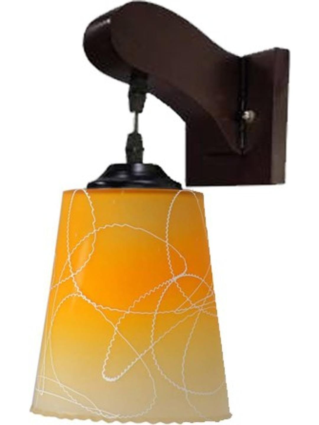 1ST TIME Yellow & Orange Printed Wood Contemporary Frustum Shaped Wall Lamp-image-40