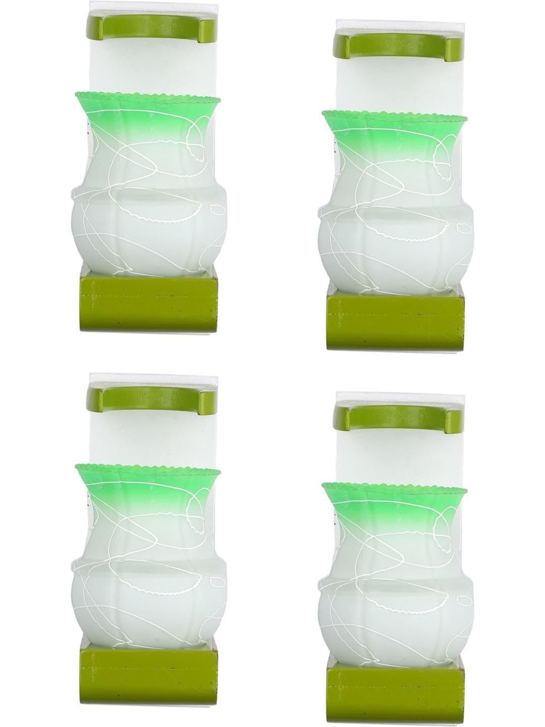 1ST TIME Set Of 4 Green & White Textured Wood Contemporary Abstract Shaped Wall Lamp-picture-45