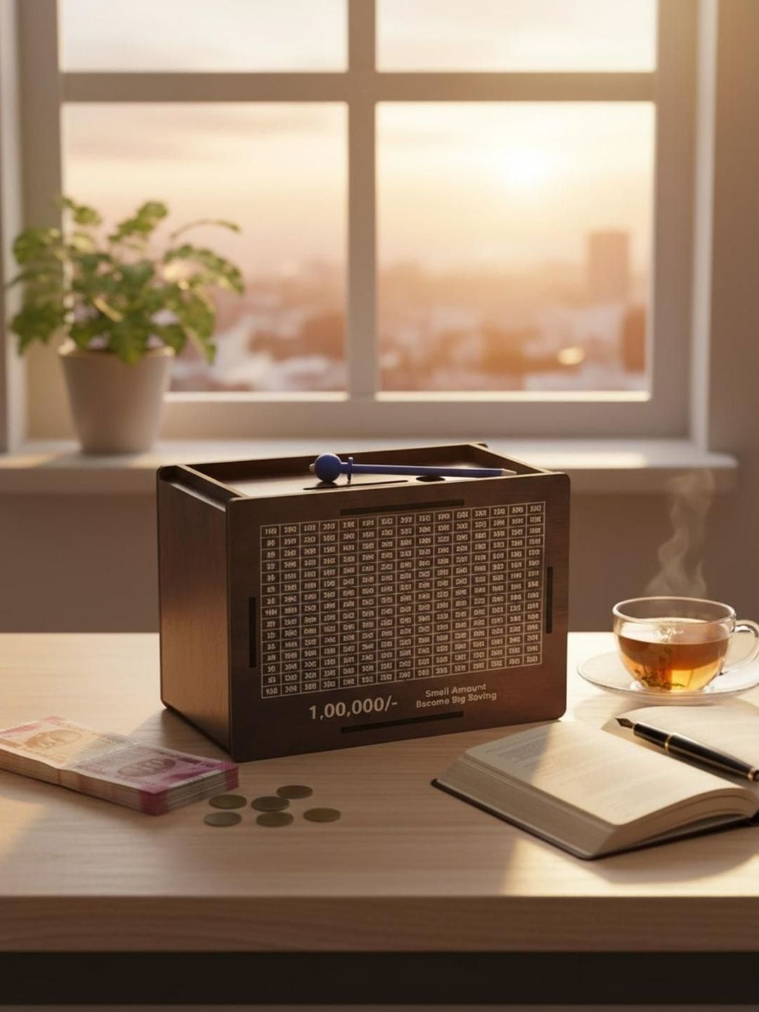 DeoDap Brown Piggy Bank Curio Wood Showpiece