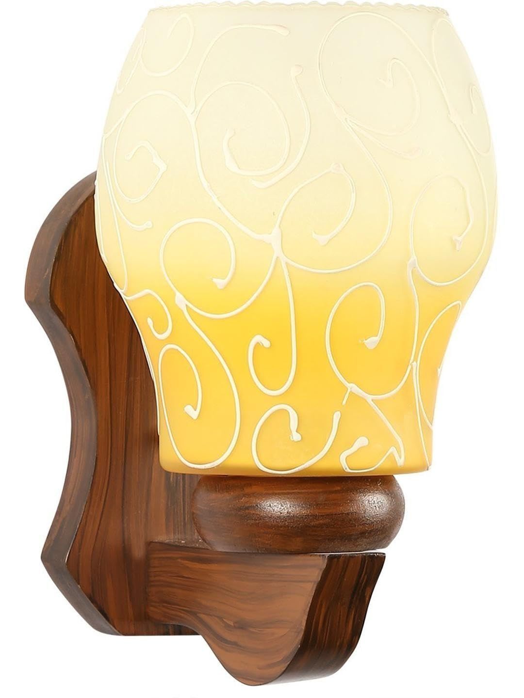 1ST TIME Yellow & Yellow Printed Wood Traditional Frustum Shaped Wall Lamp-image-20