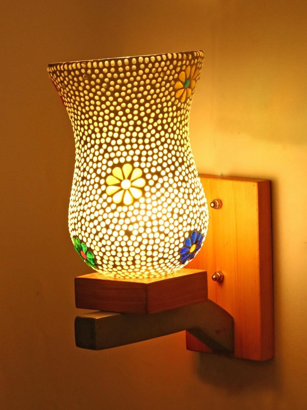 1ST TIME Multicoloured & White Textured Wood Abstract Shaped Shaped Wall Lamp-picture-45
