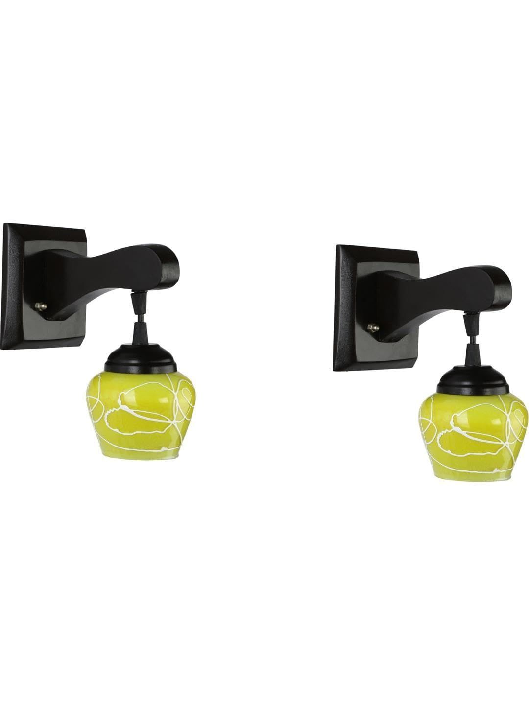 1ST TIME Yellow & Black Printed Wood Contemporary Abstract Shaped Shaped Wall Lamp-image-47