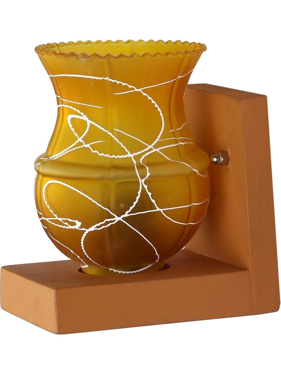 1ST TIME Yellow & Yellow Printed Wood Contemporary Abstract Shaped Shaped Wall Lamp-image-37