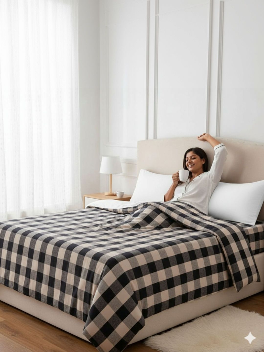 Tharunsha Elite Beige & Black 180 GSM Checked AC Room Blanket-image-17