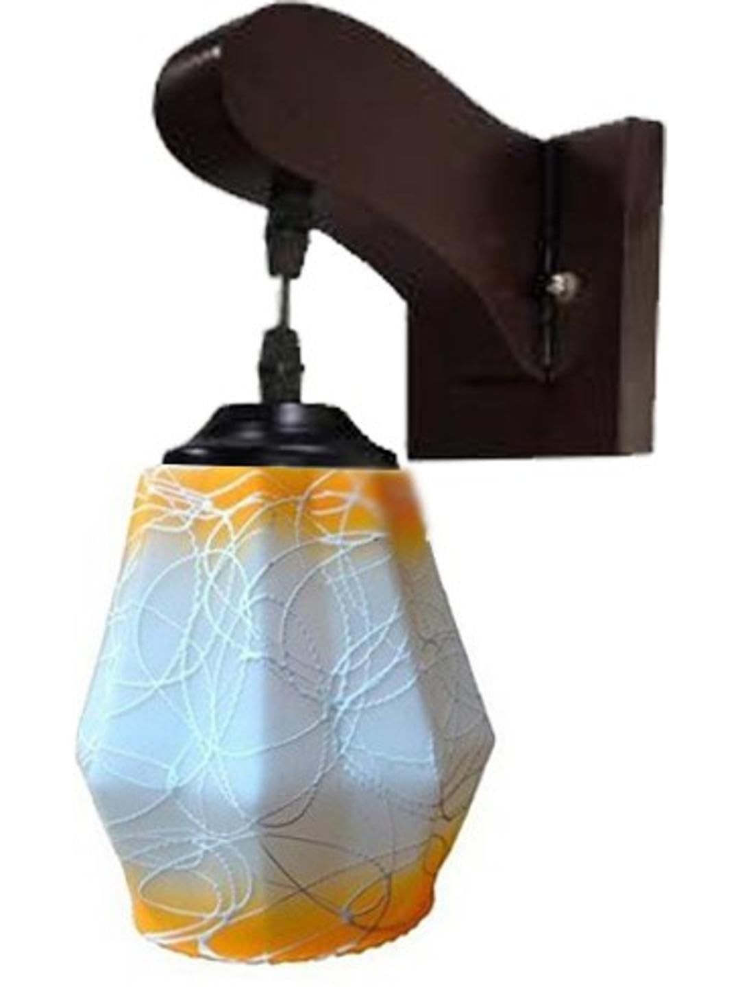 1ST TIME Yellow & Multicoloured Printed Wood Abstract Shaped Shaped Wall Lamp-image-42