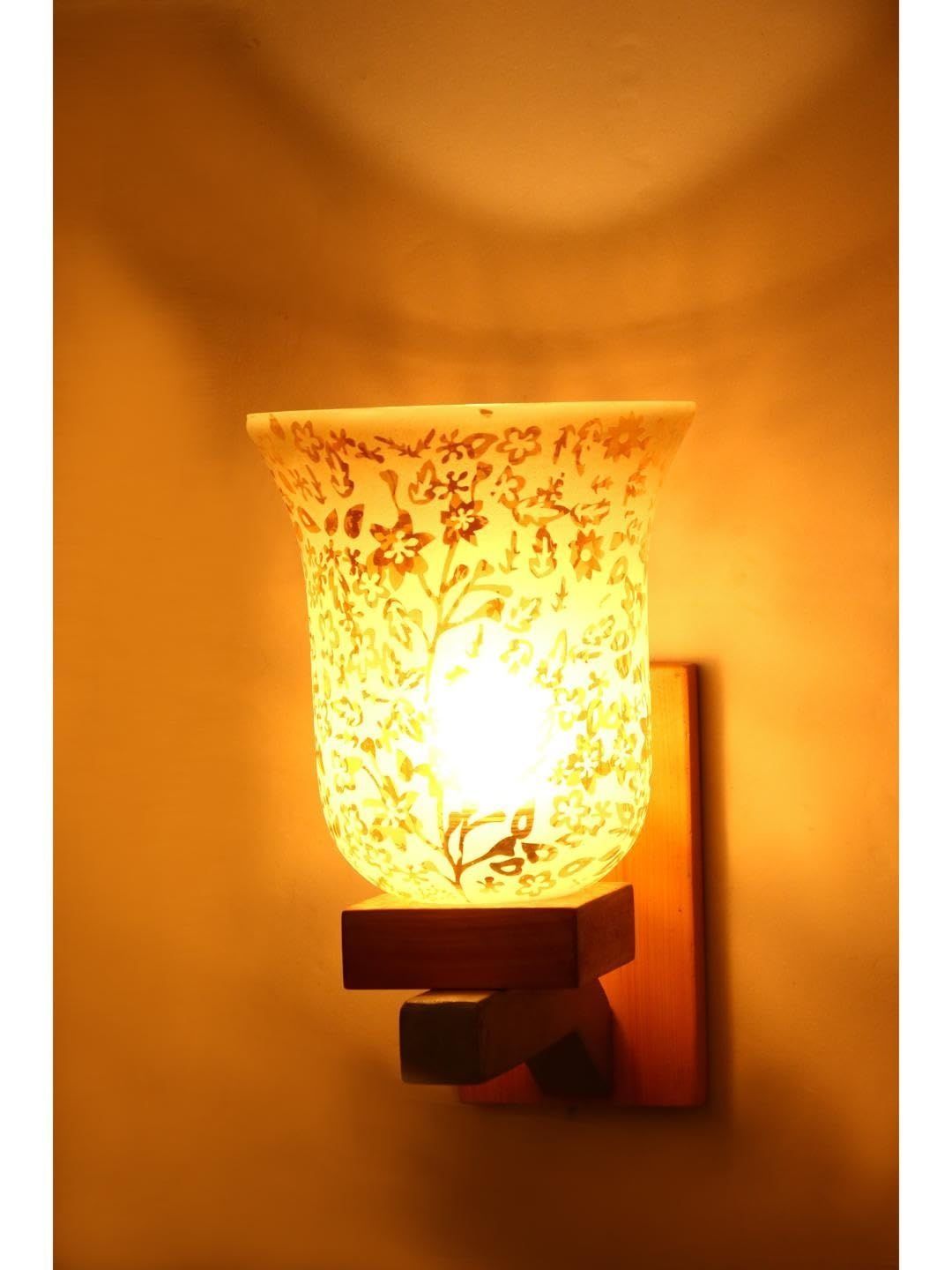 1ST TIME Gold-Toned & White Printed Wood Traditional Wall Lamp-picture-10