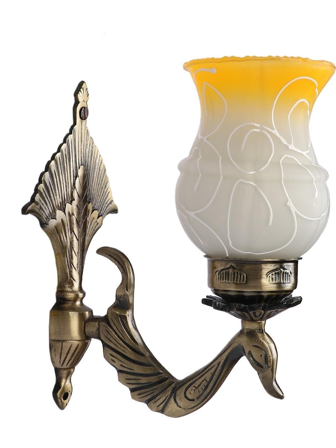 1ST TIME Yellow & Bronze-Toned Printed Metal Traditional Frustum Shaped Wall Lamp-picture-25