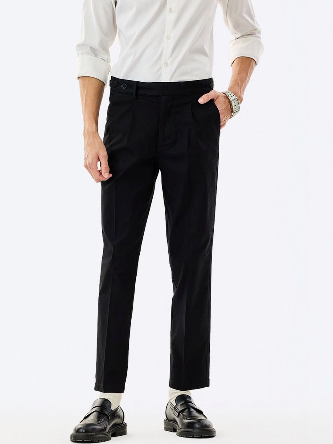 Snitch Men Slim Fit Pleated Chinos Trousers-picture-13
