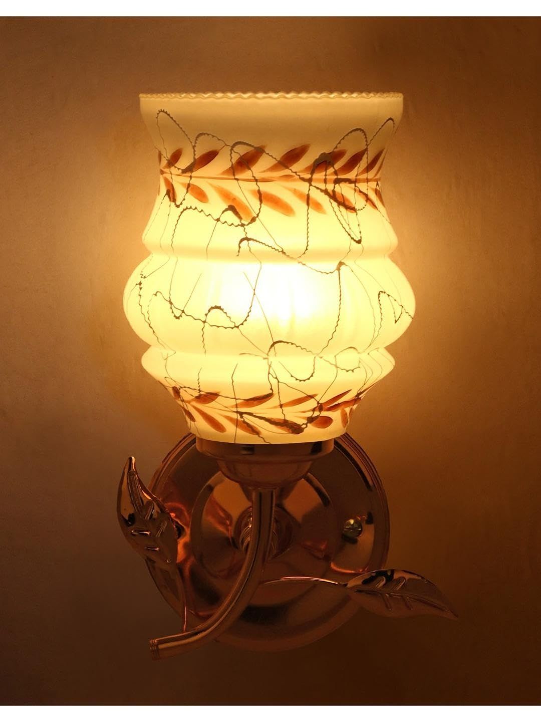 1ST TIME Brown & Gold-Toned Printed Metal Traditional Abstract Shaped Shaped Wall Lamp-picture-32