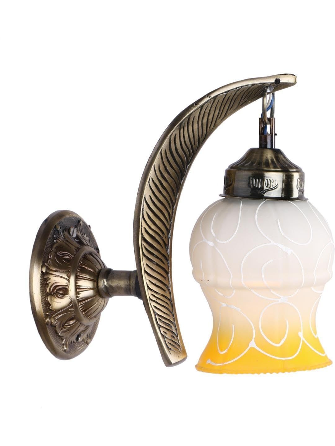 1ST TIME Yellow & Bronze-Toned Printed Metal Traditional Wall Lamp-image-8